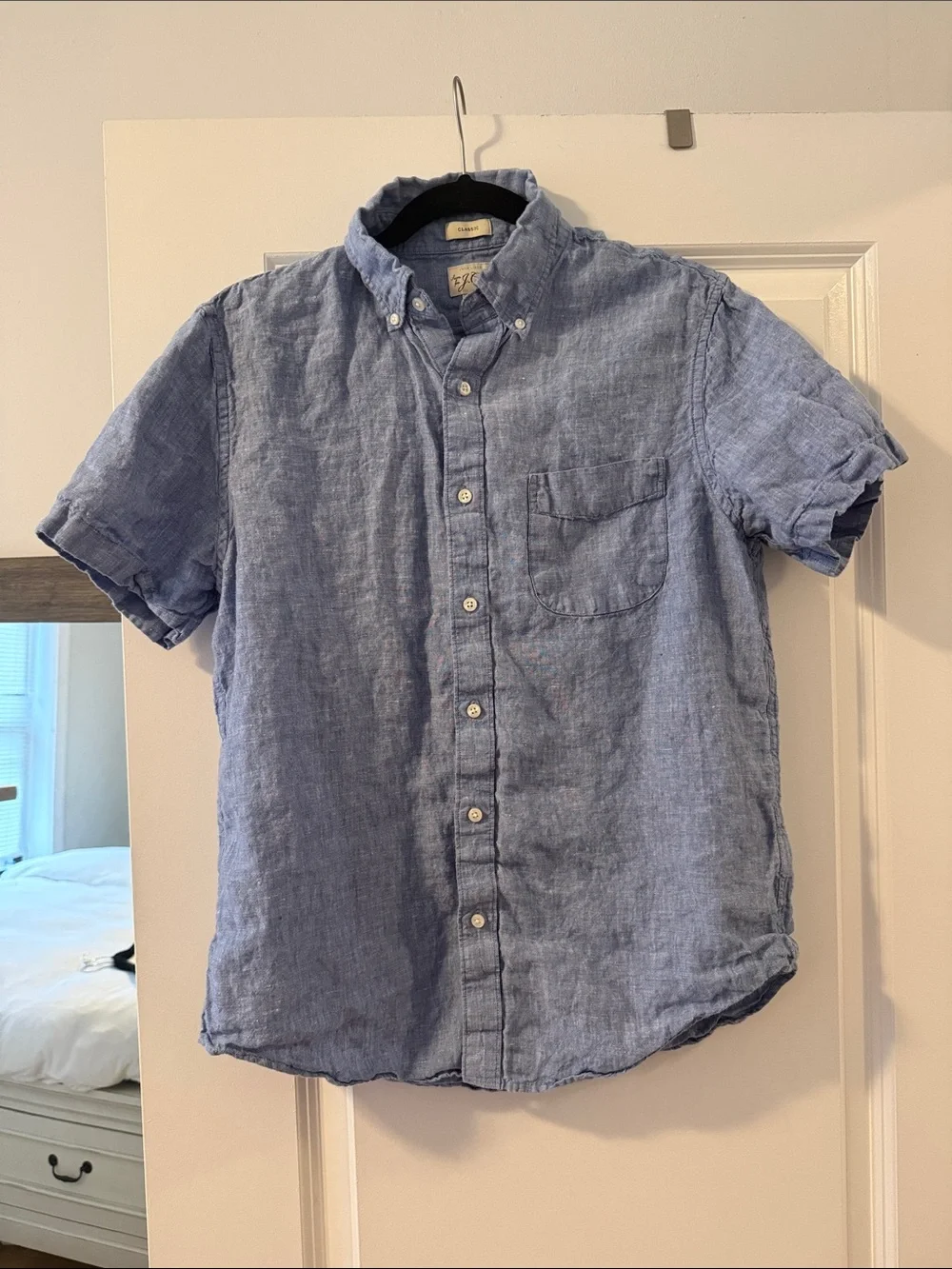 J. Crew Light Blue Short-Sleeve Button-Down Linen Shirt